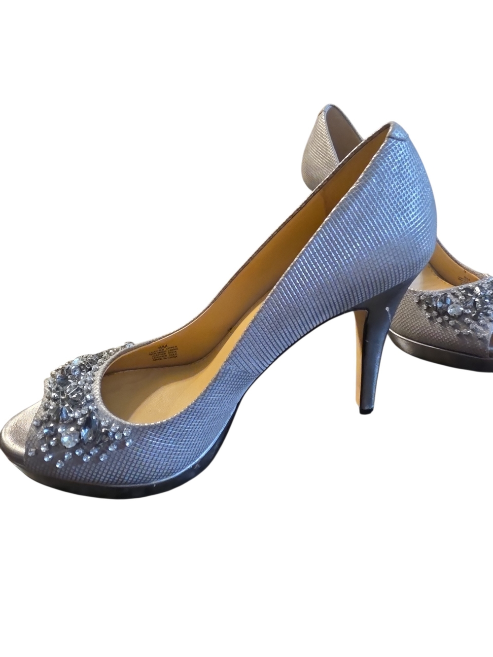 Antonio Melani - Embellished Silver Peep-Toe High Heels